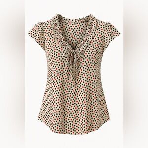 MilanoPolka Dot Ruffle V-Neck Top Perfect for Holiday Parties Size XL